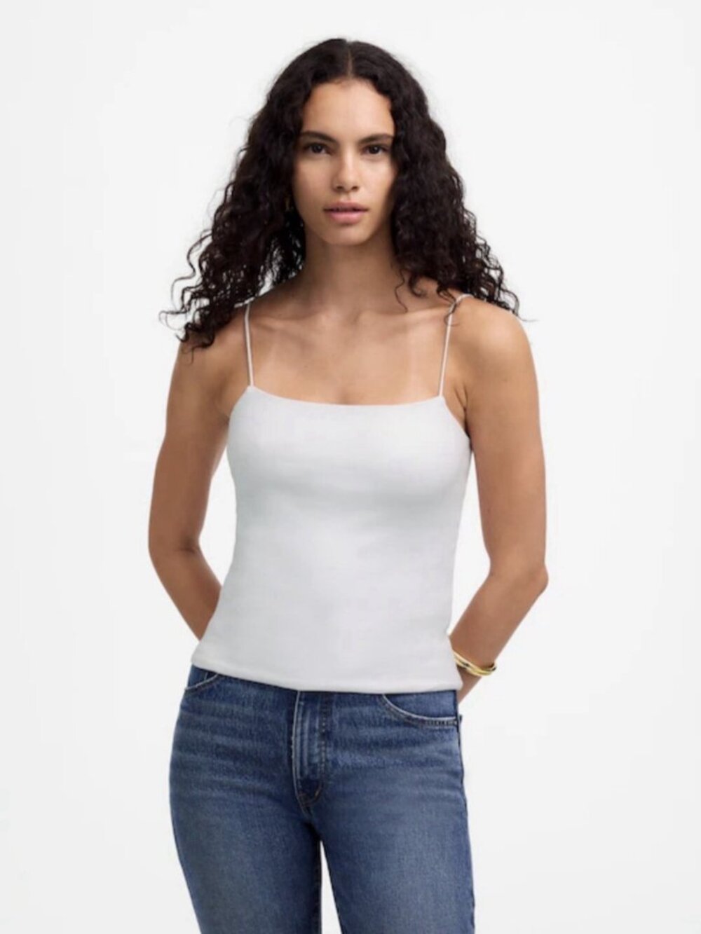 Madewell White Ribbed Square Neck Tank Top Small Spaghetti Strap Fitted NWT
